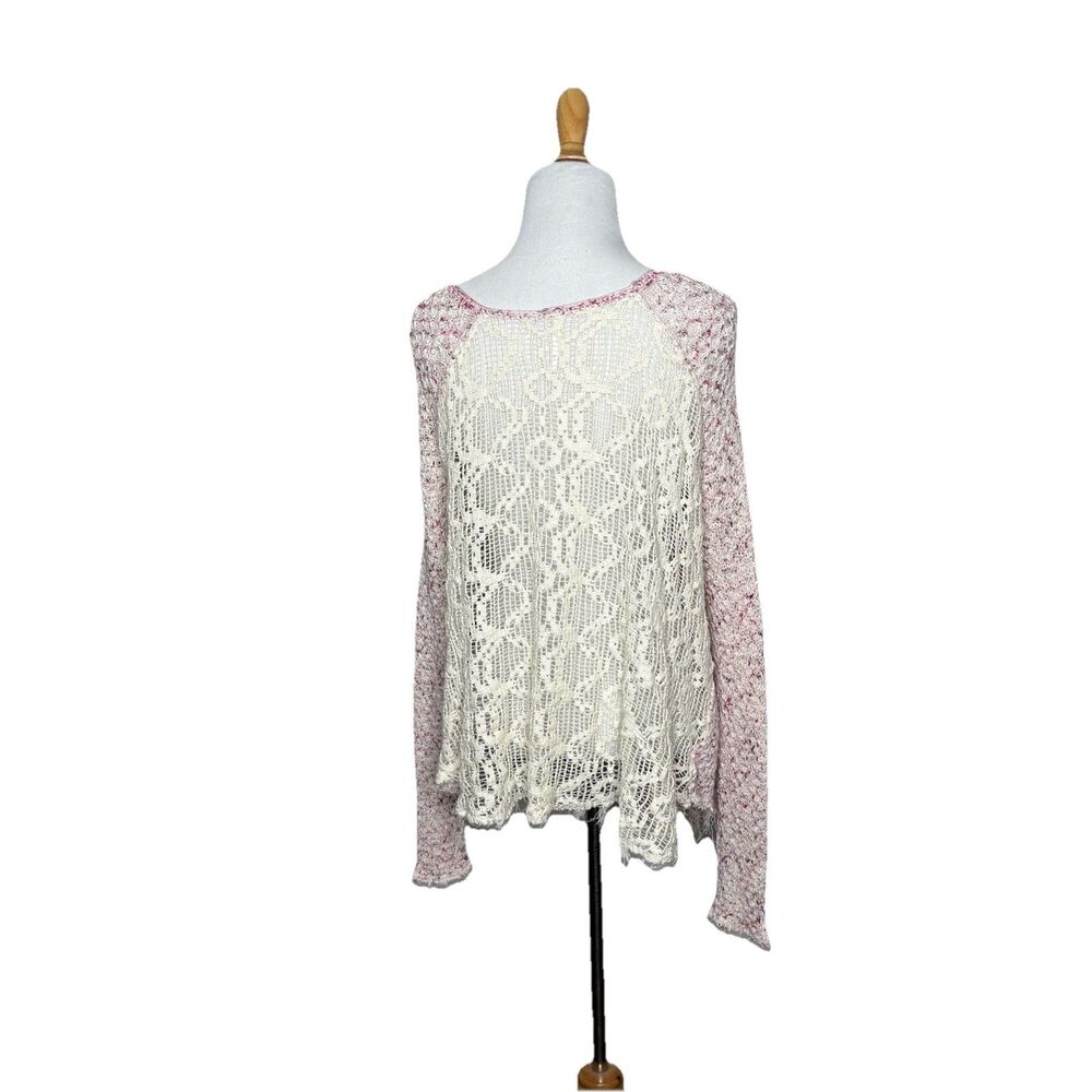 Free People Poppyseed Lace Back Pink Beige Textured Sweater Size Small Womens - Picture 3 of 6